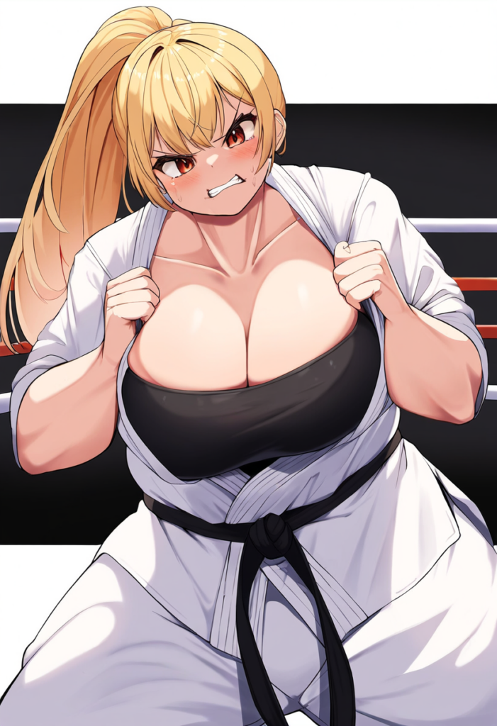 怒っている柔道少女