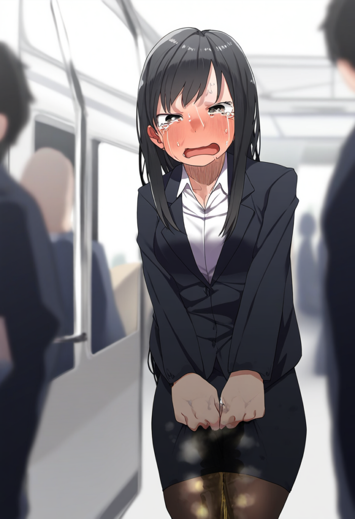 我慢できずにおしっこを漏らす女の子