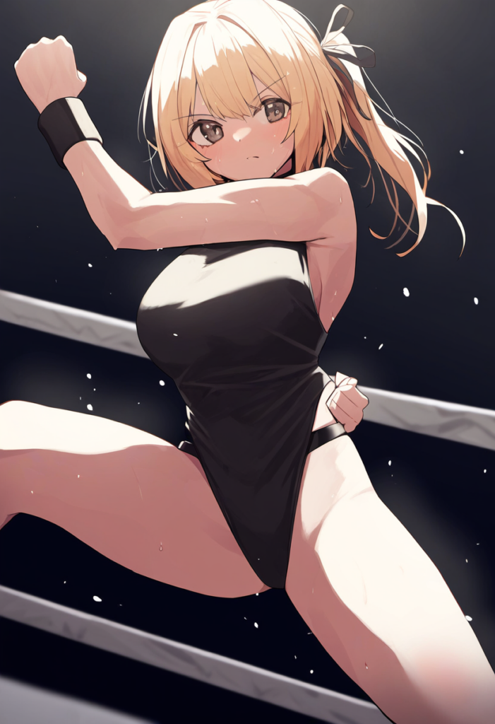 リングの上でポーズを取る女の子