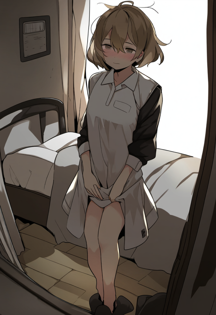 スカートをたくし上げる女性