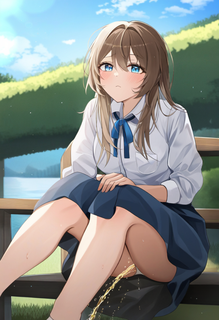 人目を気にして外ションする女の子