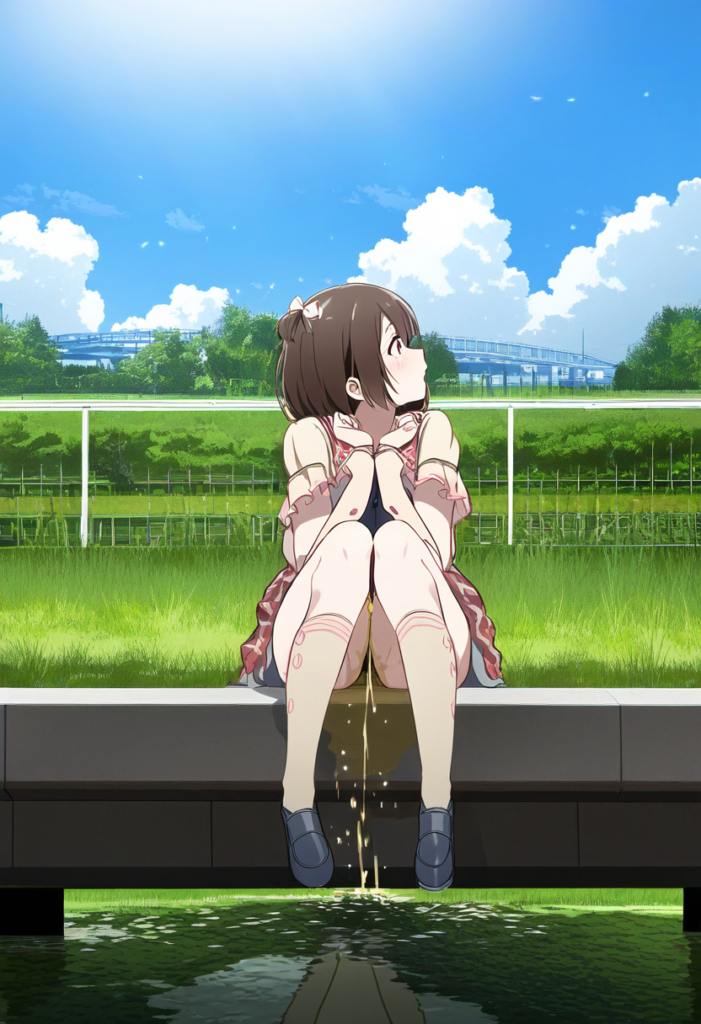 橋の上からおしっこする女の子