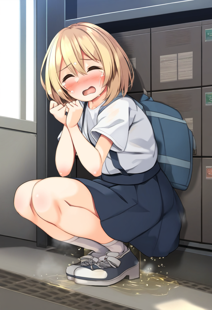トイレがいっぱいで漏らしてしまった女の子